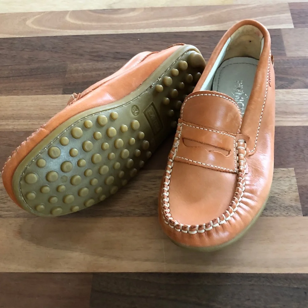 Primigi Girls Orange Leather Moccasin Loafers